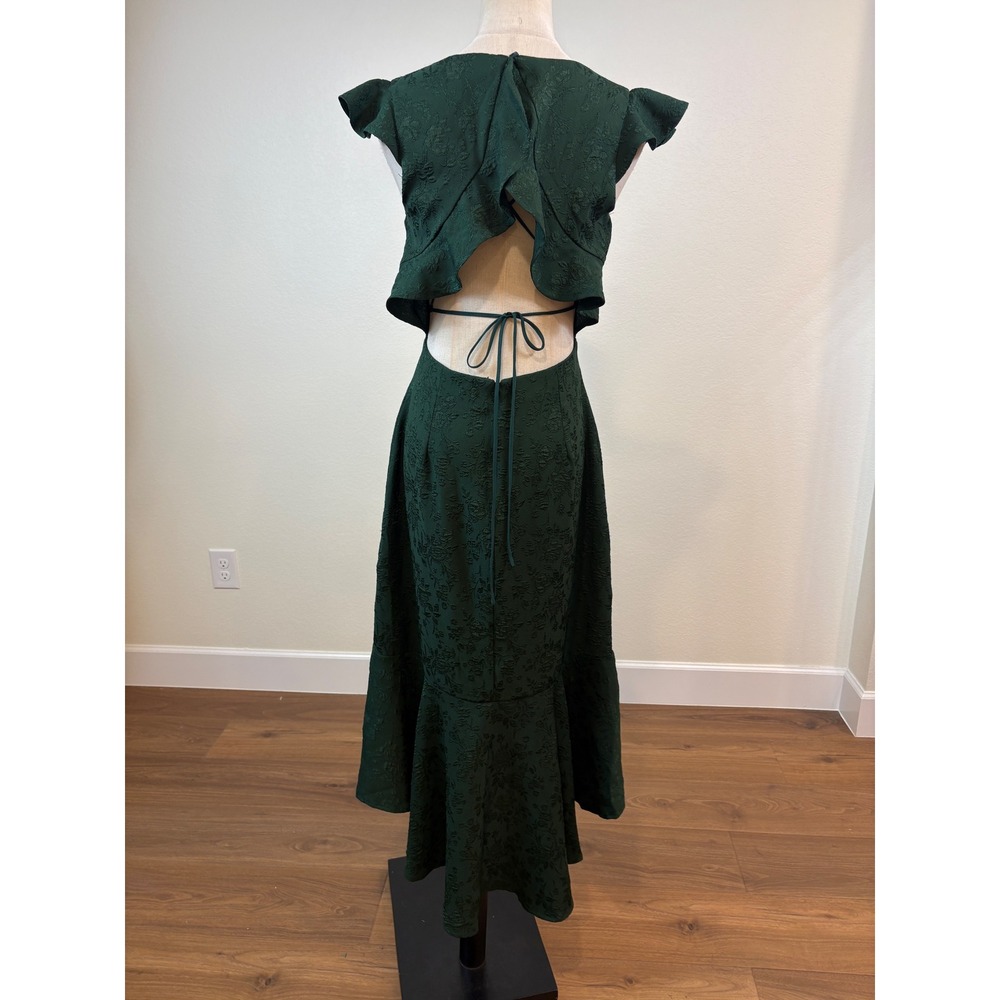 Lulus Sophisticated Soirée Jacquard Dress Womens M Green Cutout Wedding Guest - Picture 4 of 8